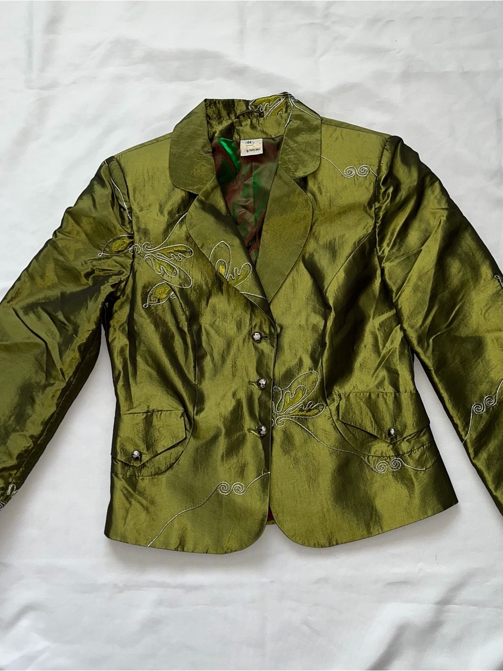 Olive Green Women's Embroidered Blazer Jacket